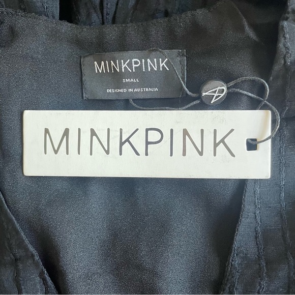 New! Minkpink Lylah puff sleeve Wrap Mini Dress black nwt 30312 - Picture 8 of 13